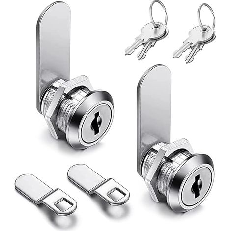 Lot de 2 serrures de boîte aux lettres de 16 mm, serrure d'armoire avec clé, serrure d'armoire, serrure de meuble, serrure de casier, serrure à levier pour boîtes aux lettres, portes d'armoire