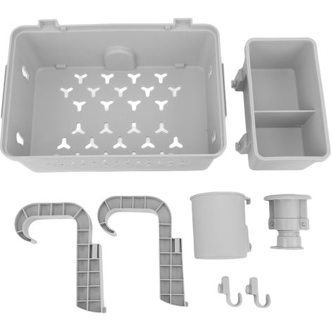 Panier de rangement au bord de la piscine avec porte-gobelets, jouets de piscine, boissons, organisateur polyvalent, accessoires hors sol gris