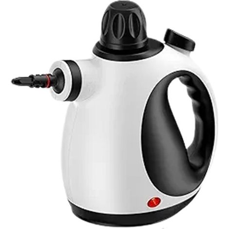Pulitore a vapore manuale ad alta pressione con 9 accessori, per bagni, cucine, mobili, tessuti, cuciture e piani cottura (bianco e nero). (1/5)