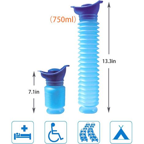 Urinal portable 750ml homme femme, bouteille d'urine réutilisable pliable, pot de pisse compact pour camping, randonnée, voyage, toilette d'urgence, mini récipient à urine, pisse debout, 750 ml, micti (1/5)