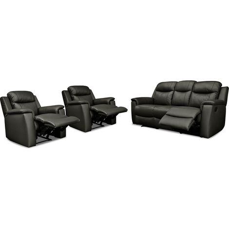 Canapé 3 places et 2 fauteuils relax EVASION en cuir - Noir