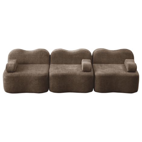 Canapé modulaire 3 places en mousse haute densité (32D)  design aux lignes ondulées avec assise profonde et coussins d'accoudoir amovibles  convient aux salons  marron. (1/5)