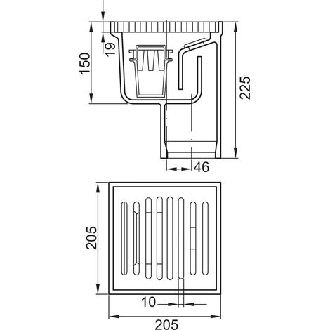 ACO Scarico a pavimento Ghisa DN100/ 90Gradi/ 2,0l/s/ L15 con griglia+WS/Verniciatura, 5009.40.00