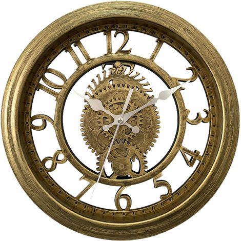 Horloge murale dorée de 28 cm (11 pouces), silencieuse, à piles, analogique, style rétro vintage, ronde et décorative, idéale pour le salon, la chambre, le bureau ou le jardin. (1/5)