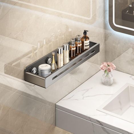 Etagere Salle De Bain Sans Percage(50cm, Gris), Support Salle De Bain Etagere Murale Salle De Bain étagères De Salle De Bain Murale Tablette Salle De Bain (1/5)