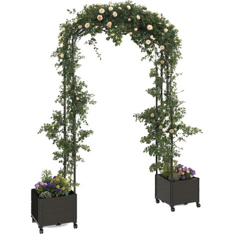 Arco da giardino a traliccio, altezza massima 86,6 pollici, campata 1,2 metri, altezza regolabile, montaggio senza attrezzi, vassoi per piante integrati. (1/5)