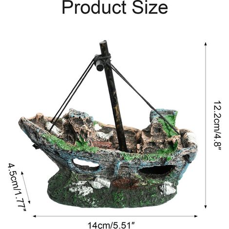 Décoration d'aquarium épave de bateau en résine ornements de navire coulé pour poisson et terrarium
