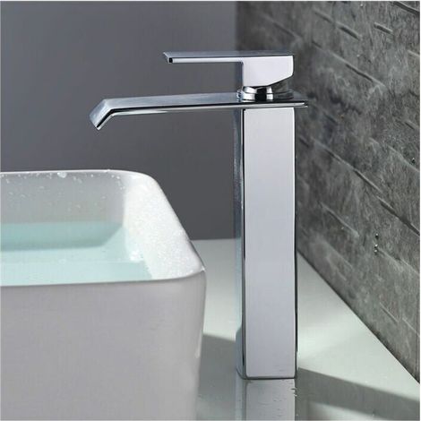 Robinet Salle de Bain Cascade Mitigeur de Lavabo Bec Haut Robinetterie pour Vasque Chromé Design Moderne--DOU