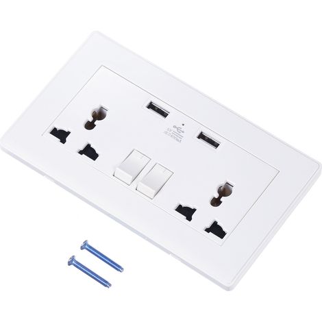 Prise murale universelle double avec 2 ports USB, chargeur haute qualité 2400 mA, prise multifonctionnelle à trois trous (1/2)