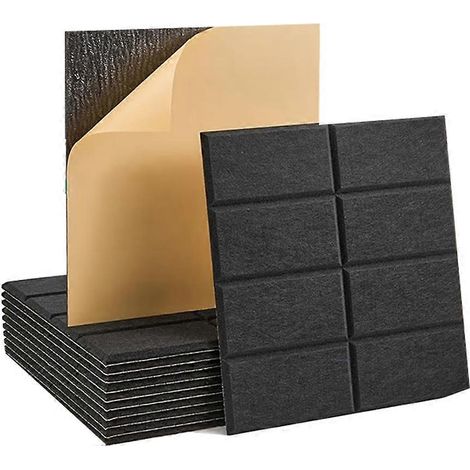 Lot de 12 panneaux acoustiques autocollants en mousse insonorisante haute densité pour murs, portes et bureau à domicile (noir). (1/5)