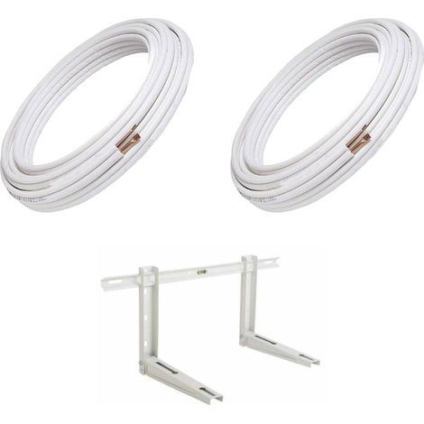 Kit Coppia Tubi Rame Climatizzatore 2 Metri da 1/4 + 2 Metri da 3/8 Diametro 0,8mm + Staffa per Condizionatore 12000 BTU