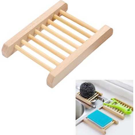 Porte-savon de douche - Boîte à savon en bambou et bois - Porte-savons - Porte-savon avec égouttoir - Tapis de savon - Boîte à savon - Porte-savons - pour douche, salle de bain, plan de travail de cui (1/5)
