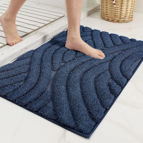 Tapis de bain absorbant bleu 40 x 60 cm, antidérapant et lavable en machine. Tapis de bain ultra doux en microfibre, résistant et durable. (1/5)