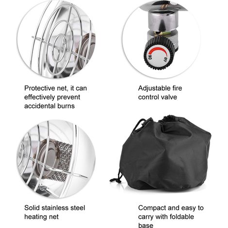 Chauffage extérieur, chauffage à gaz portable avec un filet de protection, mini base pliable pour le chauffage du camping dans les tentes (1/5)