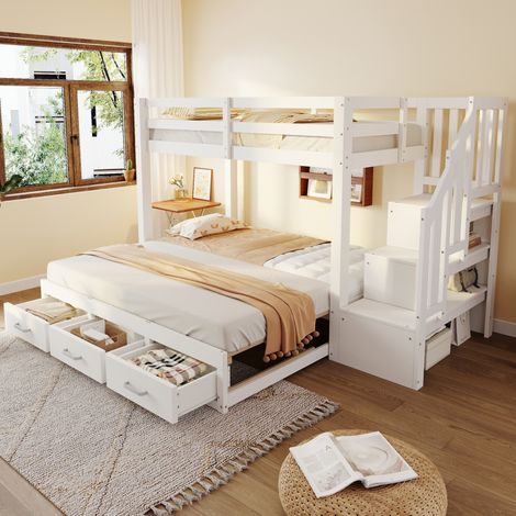 Lit adulte chambre rangement 90x200 bois massif blanc OKMYHOME (1/5)