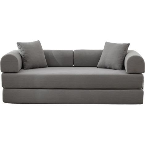 Sofá cama plegable de terciopelo acanalado gris con 2 cojines (1/5)