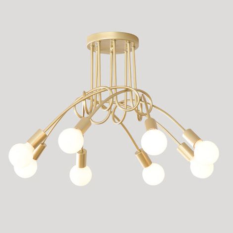 Plafonnier industriel, lustre Sputnik, plafonnier en métal à 8 ​​têtes, lustre vintage, or (ampoule incluse) (1/5)