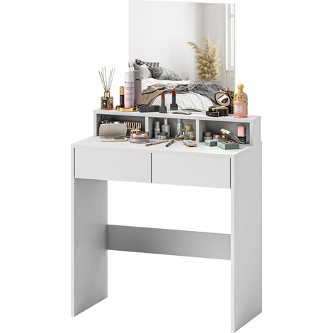 Tocador con espejo y mucho espacio de almacenamiento, mesa de peinado 75×38×135 cm, Blanco (1/5)