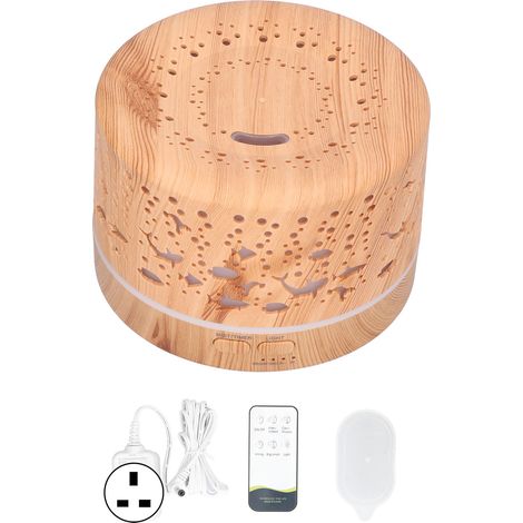 Diffuseur d'arôme 700ml, bois grain, haut-parleur Bluetooth, veilleuse, télécommande, prise UK 100-240V pour maison. (1/5)