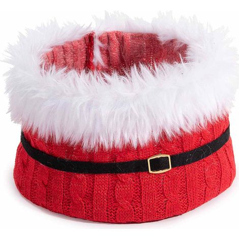 Cestini di Natale in maglia con bordo in morbido eco-fur e cintura fibbia di Babbo Natale, set da 6 pezzi, Ø 20 cm x 15 H