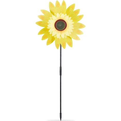 Moulin à Vent Fleurs, décoration Tournesol, Enfants, Balcon, terrasse, Jardin, à Planter, 70 cm de Haut, Jaune (1/5)