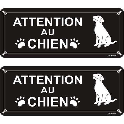 Panneau Attention Au Chien, 25 x 10 cm, Réfléchissant Aluminium  2 Pièces Plaque Attention Au Chien, Adhésive Panneau d'avertissement, Imperméable, Protection UV, Avec Trous Pré-Percés (1/5)