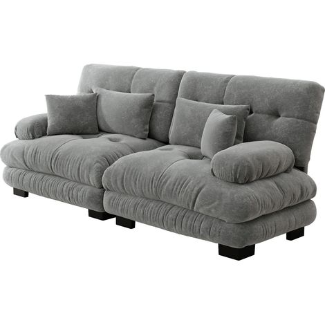 Canapé d'angle modulable en chenille vintage gris avec cadre en bois massif et coussins lombaires (1/5)