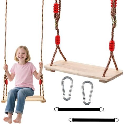 Balancoire Exterieur, Balançoire en Bois pour Enfants à partir de 3 Ans, Corde Ajustable Sécurisée, 40CM Siège Balançoire en Bois, Balançoire Suspendue Banc, pour Enfants & Adultes, Charge Max 160kg (1/5)