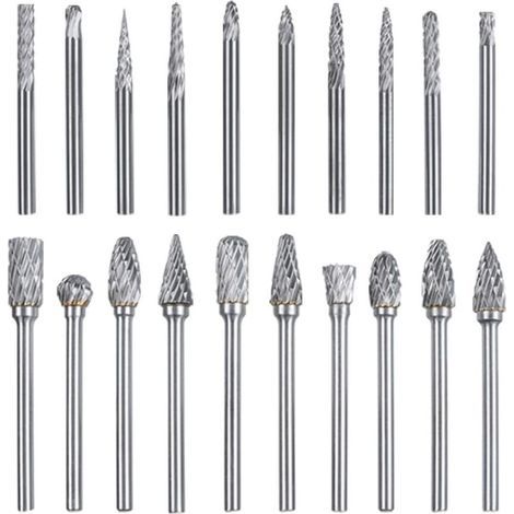 pair Fraises 20Pcs Rotatives Double Coupe en Carbure de Tungstène Ensemble de Fraies Limes Rotatives Burres Fichiers 3mm Tige Fraises pour Bricolage (1/5)