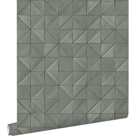 papier peint graphique 3D vert grisé  - ESTAhome (1/5)