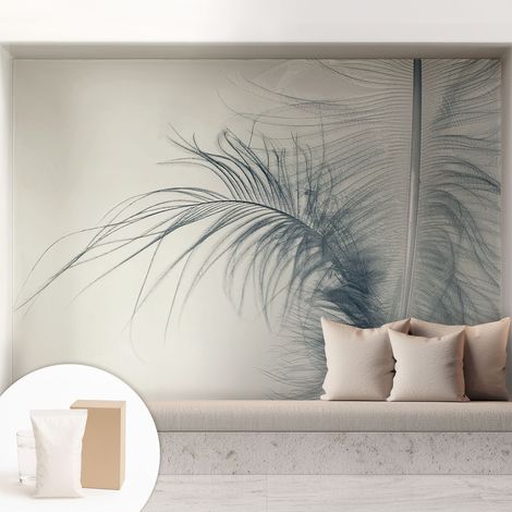 Papier peint intissé mural classique avec imprimé motifs décoratifs design élégant non‑tissé Plume délicate 208x146 cm (1/5)