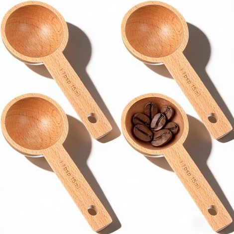 Dailygoody - 4er-Set Kaffeelöffel aus Buchenholz - 15 ml - Küchenzubehör für Kaffee und Gewürze (1/5)