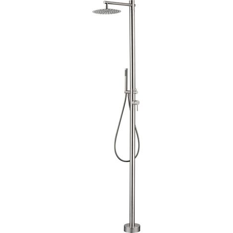 IMEX Ducha de acero inoxidable 316 para exteriores con difusor orientable y grifo monocomando para agua caliente y fría color acero modelo KANSAS