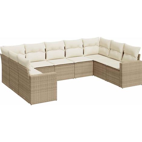Maison Exclusive - Salon de jardin avec coussins 9 pcs beige résine tressée (1/3)