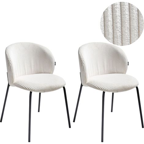 Lot de 2 Chaises en Velours Côtelé de Salle à Manger Pieds en Fer Dossier Arrondi Rembourré Blanc Cassé Miles (1/5)