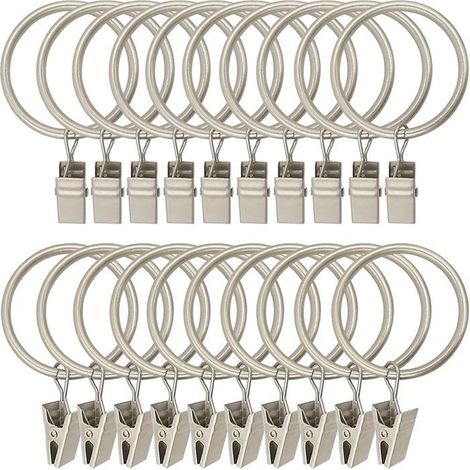 30 Pièces Anneaux de Rideaux en Métal - Pince Rideau Robuste et Antirouille pour Tringle à Rideaux (1/5)