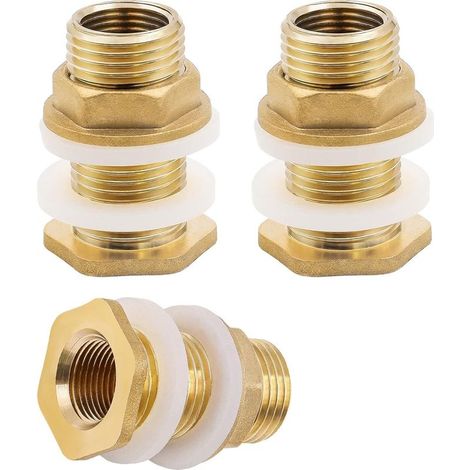 Set mit 3 1/2"-Tankverschraubungen – Messing-Tankdurchführungen für Wasserhähne, Tanks und Bewässerung, mit Wasserdichtung – INHHUB (1/5)