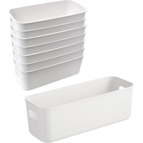 8 Pièces Cuisine Panier Rangement, Boîtes De Rangement Plastique, Bac De Rangement Plastique, Panier Rangement Plastique, Panier de Rangement en Plastique Blanc, Pour Les Salles De Bains (1/5)