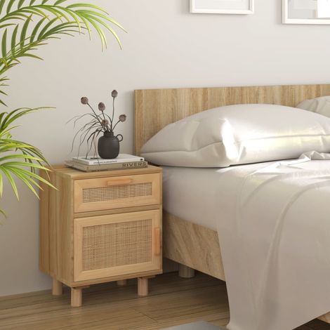 Table de chevet Table d'Appoint Table de nuit Marron Bois de pin massif et rotin naturel VGT48685 (1/5)