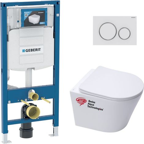 Pack Bastidor Geberit + SAT Infinitio taza  sin brida  + Tapa Soft close + Placa Blanco/cromo mate (GebInfinitio-J)