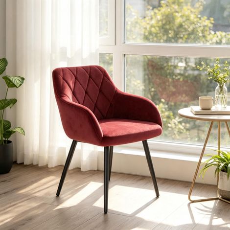 Chaise de salle à manger avec accoudoirs, velours rouge, 79 cm HAVRYA (1/5)
