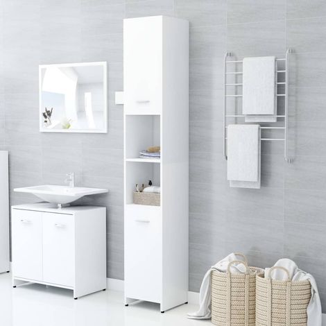 Meuble de salle de bain Armoire de salle de bain Blanc 30x30x183,5 cm Aggloméré (1/4)
