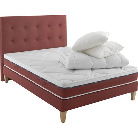 Ensemble matelas 100% latex, sommier, pieds, tête de lit, couette et oreiller Crépuscule 600 - SOMEO 140x190 (1/5)