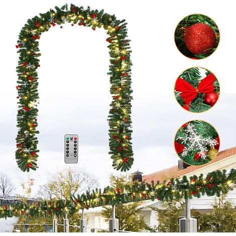 Randaco Weihnachtsgirlande mit Beleuchtung Lichterkette Deko 100 LEDs Innen Außen Grün 5M mit dekorativen mit Fernbedienung