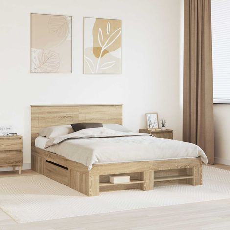 Cadre de lit Chêne Sonoma 140 x 200 cm Bois d'ingénierie vidaXL (1/5)