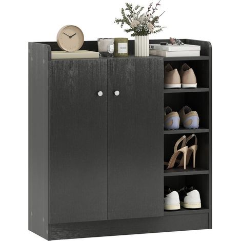 Zapatero con estantes ajustables, 83 x 30 x 90 cm, negro (1/5)