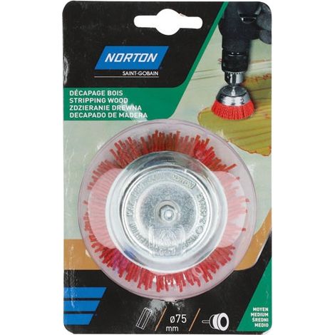 Brosse coupe en nylon rouge Norton Ø 75 mm pour perceuse (1/5)