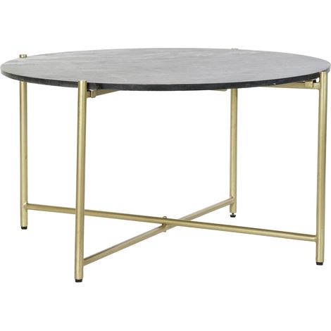 Table basse en marbre et fer coloris noir / doré - diamètre 88 x hauteur 44 cm -PEGANE- (1/4)
