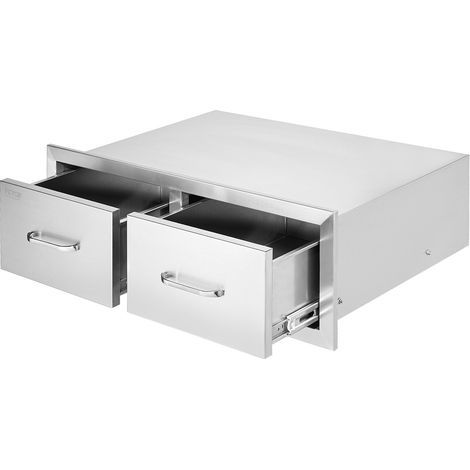 Tiroir Inox de Cuisine 75 x 50 x 25 cm Double Espaces de Rangement Commode à Tiroirs Meuble de Rangement en Acier Inoxydable pour Ranger Ustensile de Cuisine d'Extérieur Barbecue (1/5)