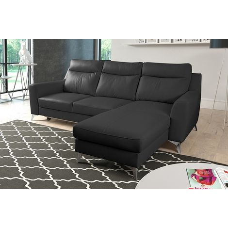 Canapé d'angle convertible en cuir italien de luxe 5/6 places GIANNI avec coffre, noir, angle droit (1/5)
